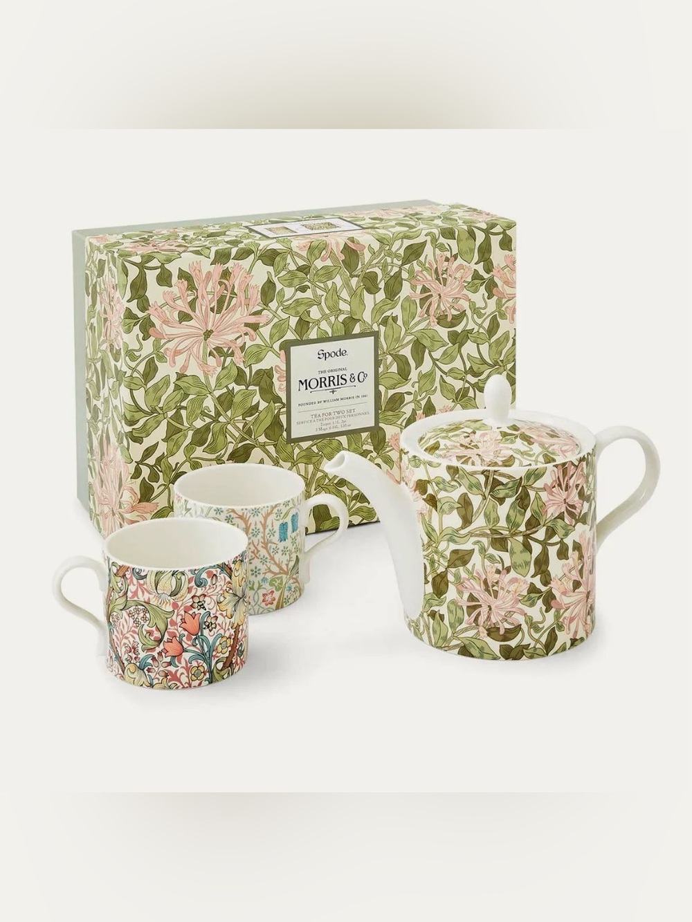 Spode Morris & Co Porcelain Tea for Two Set Teapot and Mug 3 piece set NEW BOX